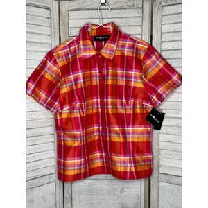 NEW Sag Harbor Dress S/S Orange & Pink Plaid Top Size 12 NWT